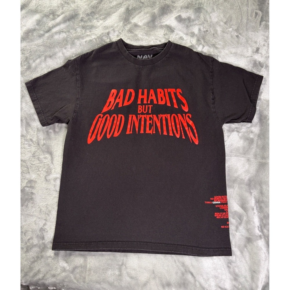 Nav X VLone Rap Hiphop Bad Habits But Good Intentions T-Shirt Mens L Black